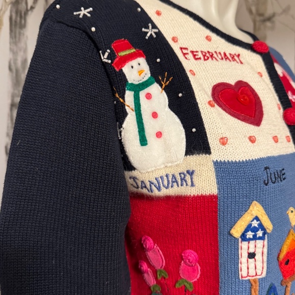 Vintage Rainbow Bridge Embroidered Calendar Cardigan Sweater Size Small - Picture 4 of 16